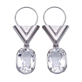 Louis Vuitton LOUIS VUITTON Earrings Women's Brand Metal V4 Silver M02297 Essential V Beaded Hoop