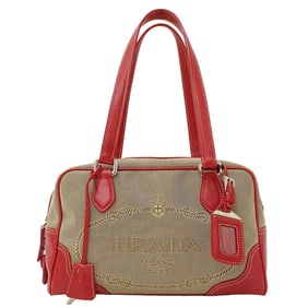 Prada PRADA bag women's brand handbag logo jacquard canvas leather beige red