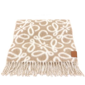 Loewe Anagram Scarf Alpaca & Wool Blend Beige/White Muffler Stole F811257X23 Unused