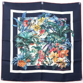 Louis Vuitton Carré 70 LV Bouquet Scarf Muffler Navy/Multicolor 100% Silk Flower Monogram