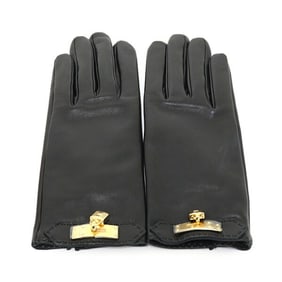 Hermes Gloves Soya Anjou Glacé Black/Kelly Cadena Lamb Leather