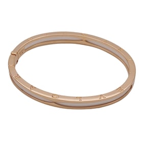 BVLGARI B-zero1 Bracelet, Women's and Men's, Brand Bangle, 750PG White Ceramic, Pink Gold, Size M,
