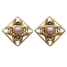CHANEL Coco Mark Earrings, Women's, Brand GP, Faux Pearl, Gold