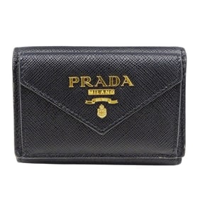 Prada Women's Saffiano Black Tri-fold Wallet (1MH021) Compact Mini