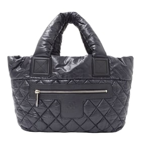 CHANEL Women's Coco Cocoon Tote Bag, Black Nylon with Silver Hardware, A48610, Quilted