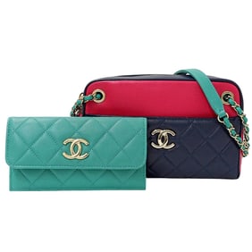 CHANEL Matelasse Women's Shoulder Bag, Camera Leather Tricolor, Blue, Pink, Green, Gold Hardware,