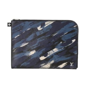 LOUIS VUITTON Camouflage Pochette Jour GM Navy N64437 Men's Canvas Clutch Bag