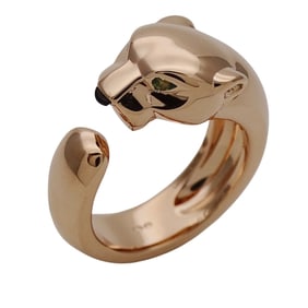 Cartier Women's Ring, 750PG Pink Gold, Onyx, Tsavorite, Garnet, Panthere, Medium, Size 54, Polished,
