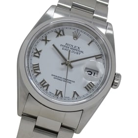 Rolex Datejust 16200 P-number Men's Automatic Watch, Stainless Steel, Silver, White, Roman Dial,