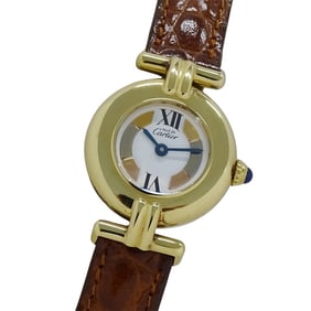 Cartier Must Colisee Women's Watch, Vermeil Quartz, QZ 925 Leather, Three-Tone Round, W1006654