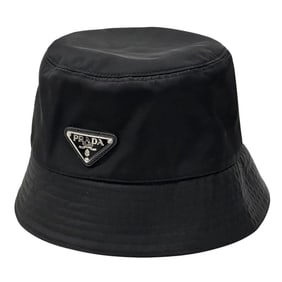 Prada PRADA Hat Women's Men's Brand Nylon Bucket Black M Tessuto Triangle Logo Plain Simple