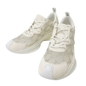 Gucci GUCCI sneakers women's brand rhinestone mesh fabric GG stone RUN ivory 758088 size 38 25cm