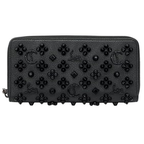 Christian Louboutin Men's Brand Long Wallet Leather Black Red Silver Hardware Studs Logo Icon