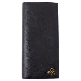 Prada Men's Saffiano Long Wallet, Black, Bifold, with Logo