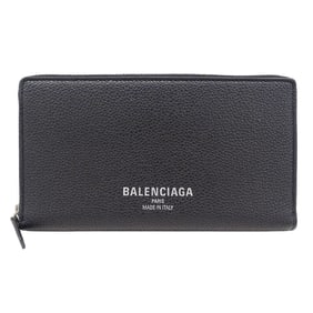 Balenciaga Men's Long Wallet in Black Leather with Round Zipper