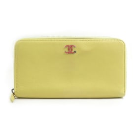 CHANEL Round Long Wallet, Leather, Yellow, Women's, 56361a