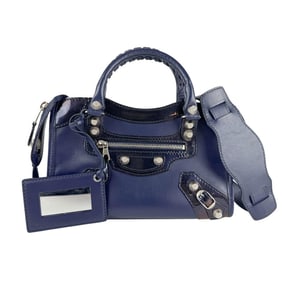 Balenciaga Giant Mini City Handbag/Shoulder Bag in Navy Leather and Patent Leather, Women's, 309544