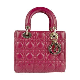 Christian Dior Lady Handbag Shoulder Bag in Dark Red and Gold Leather (Z6968) for Women