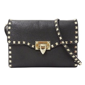 Valentino Garavani Women's Designer Shoulder Bag in Black Leather with Studs, Punk Style