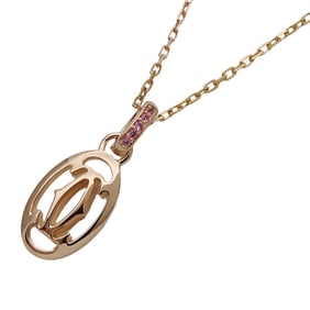 Cartier necklace for women, brand name 750PG pink gold with sapphire and logo double C, polished.