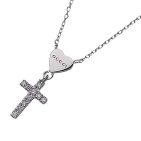 Gucci Women's Cross Necklace, 750WG Diamond and Heart, White Gold, Polished