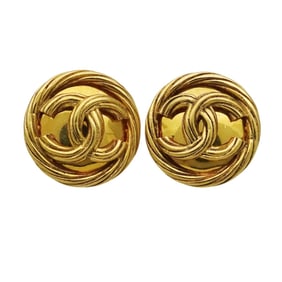 CHANEL Coco Mark Earrings, Women's, Brand GP Gold Round