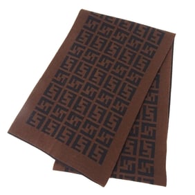 Fendi Women's Wool Scarf in Brown and Black with Zucca Print, Perfect for Fall Winter, Logo