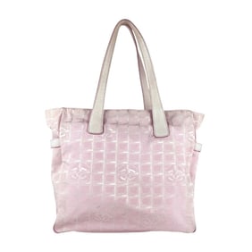 Chanel New Travel Line Shoulder Bag, Nylon Jacquard and Leather, Pink White, Women's, Z6960