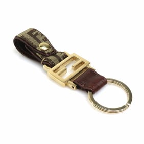Fendi Zucchino Key Ring in Brown Nylon Canvas and Leather for Men Women, 56366a