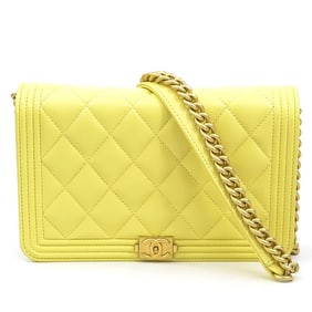 CHANEL Shoulder Bag with Chain Wallet, Boy Chanel Leather, Metal, Light Yellow, Gold, Women's,