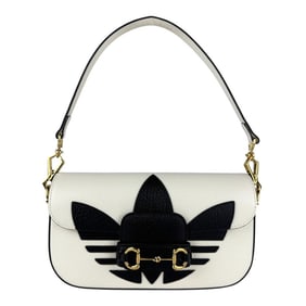 Gucci x adidas 2-Way Shoulder Bag in Leather and Metal, White, Black, Gold, Women's, 722009 z7061