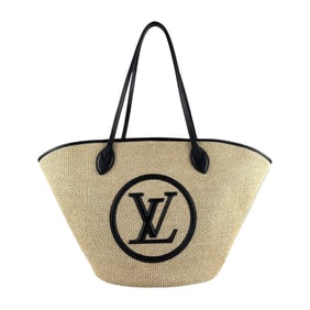 Louis Vuitton Saint Jacques Raffia Leather Shoulder Bag, Tote Beige, Black, Women's, M59808 z6947