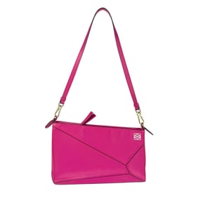 LOEWE Puzzle Pouch Shoulder Bag in Magenta and Gold Leather, Women's, Z6997