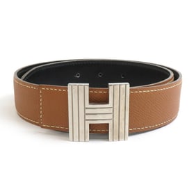 Hermes Hermès H Belt, Reversible Leather and Metal, Brown, Black, Silver, Women's, w1247g