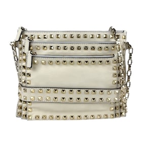 Valentino Garavani Rockstud Shoulder Bag in Leather, Metal, Off-White, and Gold (Z6963)