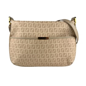 Fendi Zucchino Leather Shoulder Bag in Pink Beige and Gold, Women's, 8BT206-FB5, z7033