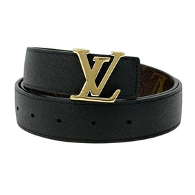 Louis Vuitton Monogram Men's Belt, Canvas, Santur Leather with LV Initials, Black/Brown, Gold