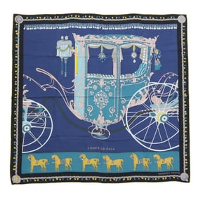 HERMES Carré 90 COUPE DE GALA Large Scarf/Muffler in Blue and Black for Women