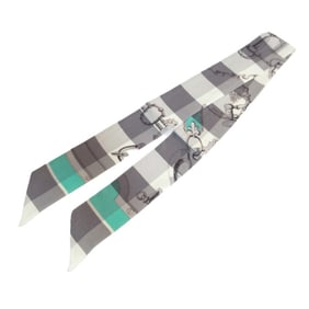 HERMES Mors et Gourmettes Bit and Chain Twilly Scarf/Muffler, Green/Gray, Women's