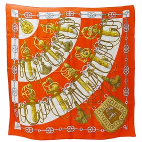 Hermes Hermès Carré 90 Cliquetis scarf, women's silk, orange, large, sword-like design.