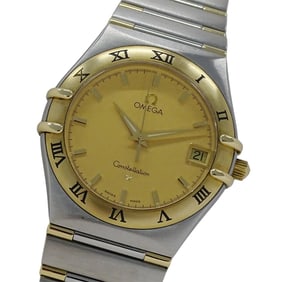 OMEGA Constellation 1312.10 Men's Watch, Date, Quartz, QZ, Stainless Steel, Gold, Yellow Half Bar,