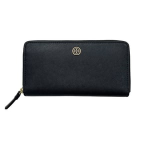 Tory Burch Women's Robinson Zip Continental Wallet in Black Leather with Round Zipper