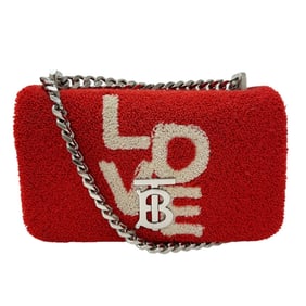 Burberry Women's Brand Shoulder Bag, Pile Towel, Chain Red, Compact, Small