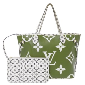 Louis Vuitton Women's Monogram Giant Canvas Neverfull MM Tote Bag, Khaki Green and Beige, M44568,