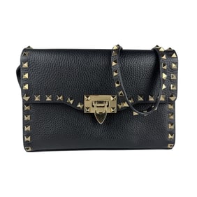 Valentino Garavani Rockstud Shoulder Bag in Leather, Metal, Black and Gold, Women's, Z7065