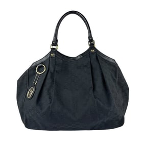 Gucci GG Canvas and Leather Shoulder Bag, Black, Women's, 211943 z7044