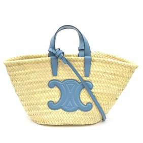 Celine Triomphe Pannier Straw Basket Bag in Blue and Natural Leather, Women's, 56354a