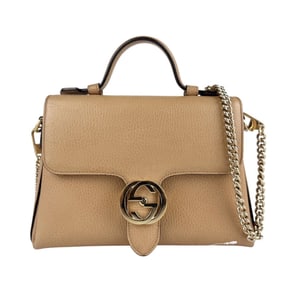 Gucci Interlocking G Leather Shoulder Bag in Beige and Gold, Women's, 510302 z6966