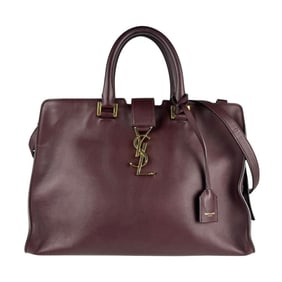 Saint Laurent Cabas Leather Handbag Shoulder Bag in Bordeaux Brown and Gold, Women's z7022