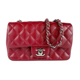 CHANEL Shoulder Bag, Caviar Leather, Red and Silver, Women's, Z7017